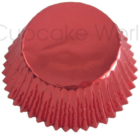 CHRISTMAS RED SHINY FOIL MUFFIN CUPCAKE PATTY CASES X25 - Click Image to Close